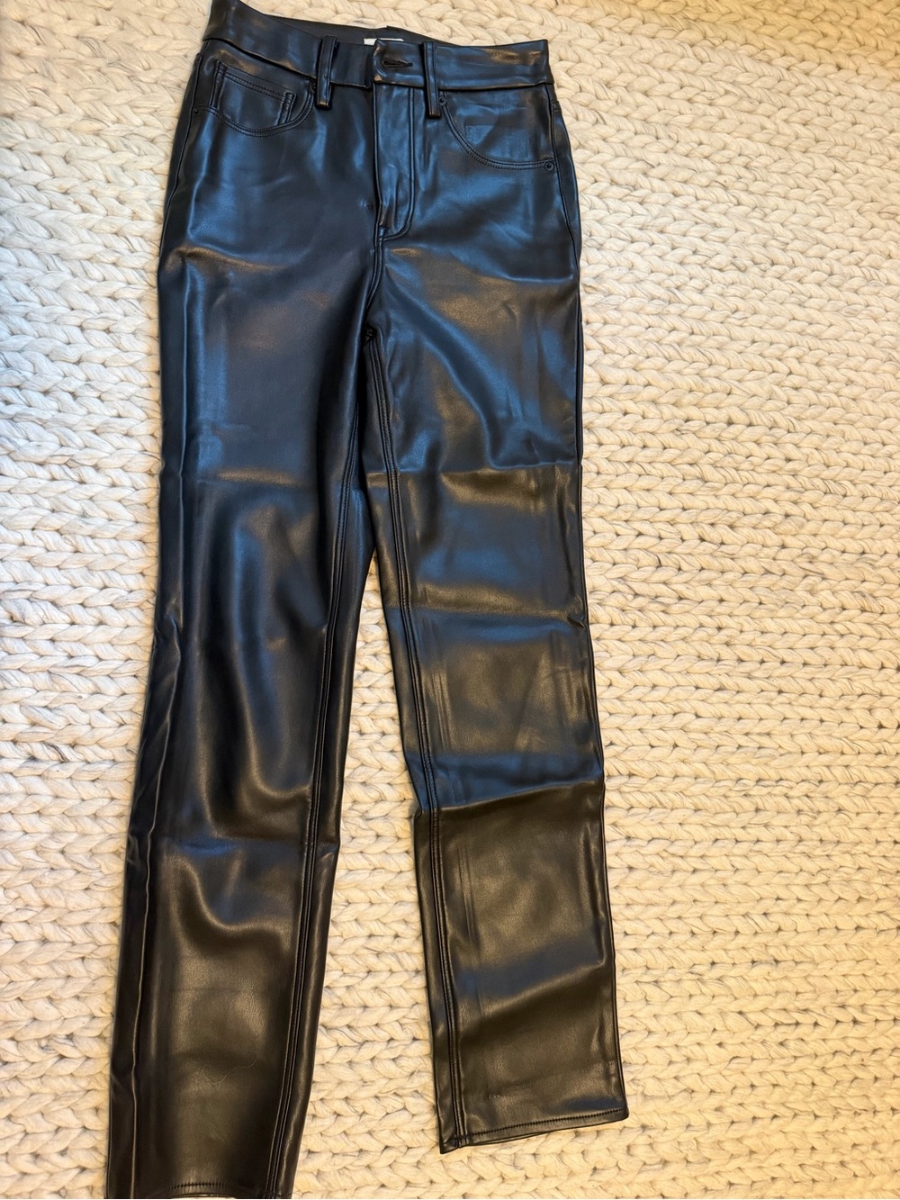 Good American Black Faux Leather Straight-Leg Pants